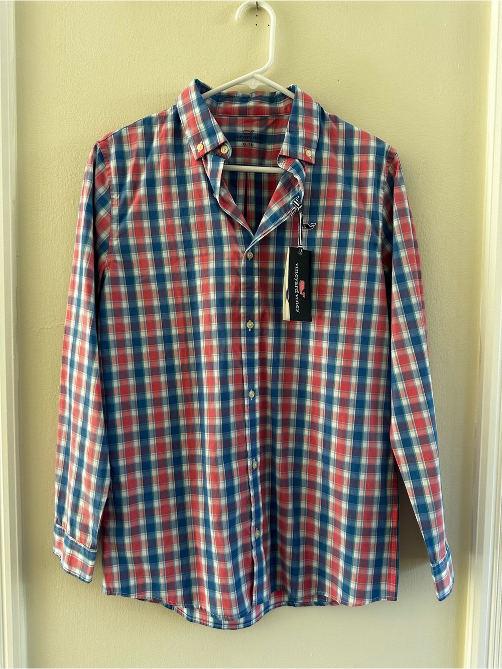 Vineyard Vines Blue and Red Plaid Button-Down Shirt